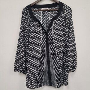 Calvin Klein Womens Geometric Artsy Button Up Top Size 4X Black Career Office